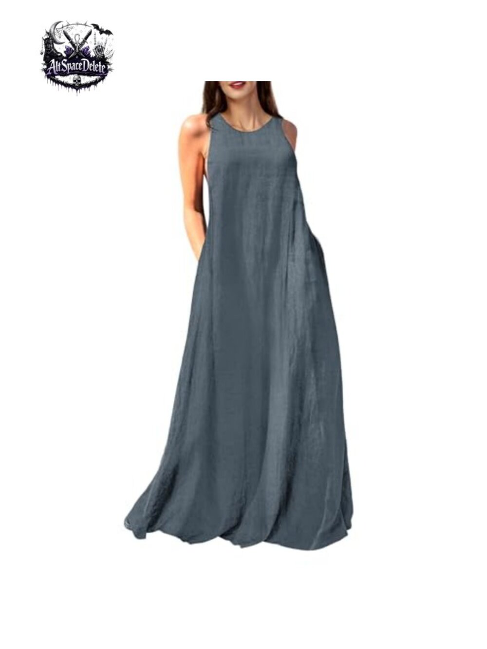 Linen Cotton Sleeveless Maxi Dress Pockets Racerback Beach Vacation